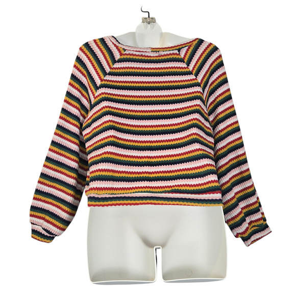 Lulus Womens XS Cropped Sweater Rainbow Striped Colorful Stretch Knit Colorful - Picture 5 of 10